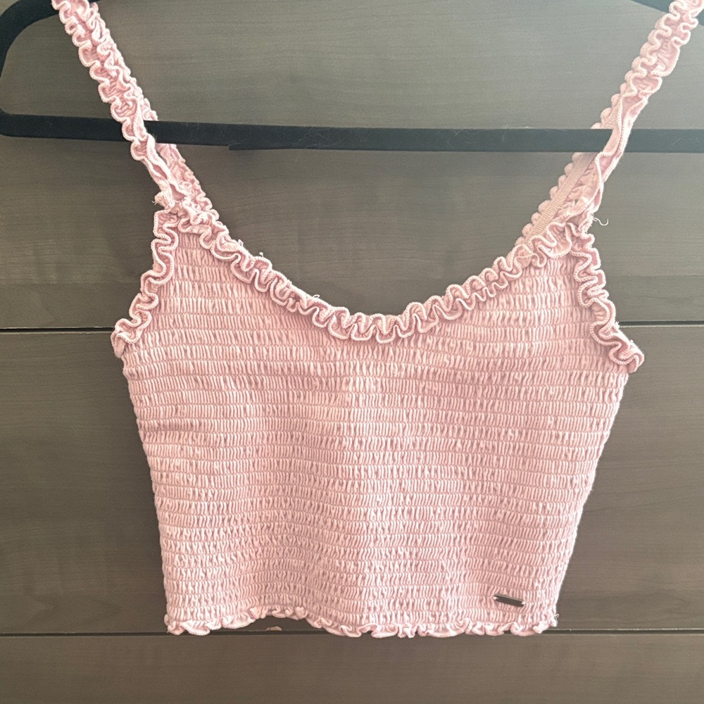 Hollister Pink Smocked Ruffle Strap Crop Top